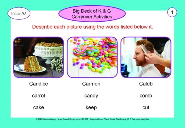 Speech Corner Photo Cards - Big Deck of K & G Carryover Activities-5941