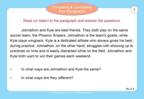 Speech Corner Photo Cards: Comparing & Contrasting from Paragraphs **Damaged/Dented Discount** Web Only - Image 3